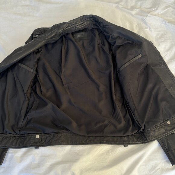 Allsaints Milo Asymmetric Zip Leather Biker Jacket Black Men's M Medium - Picture 2 of 7